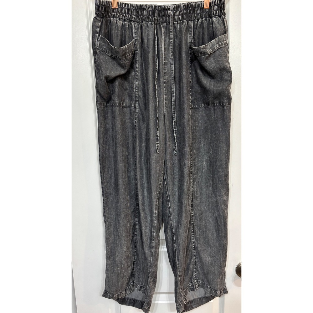 Jane + Delancey Washed Black Wide Leg Drawstring Pants Plus Size 1X Boho